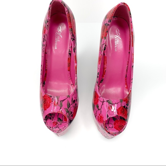 Ami Clubwear Skull & Roses Hot Pink Platform Heels - Picture 3 of 8